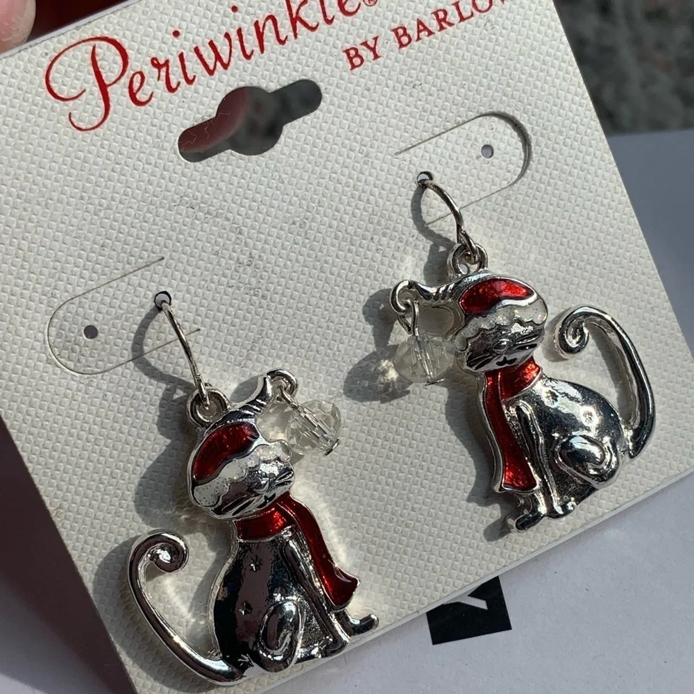 Cat with Santa Hat Earrings by Periwinkle